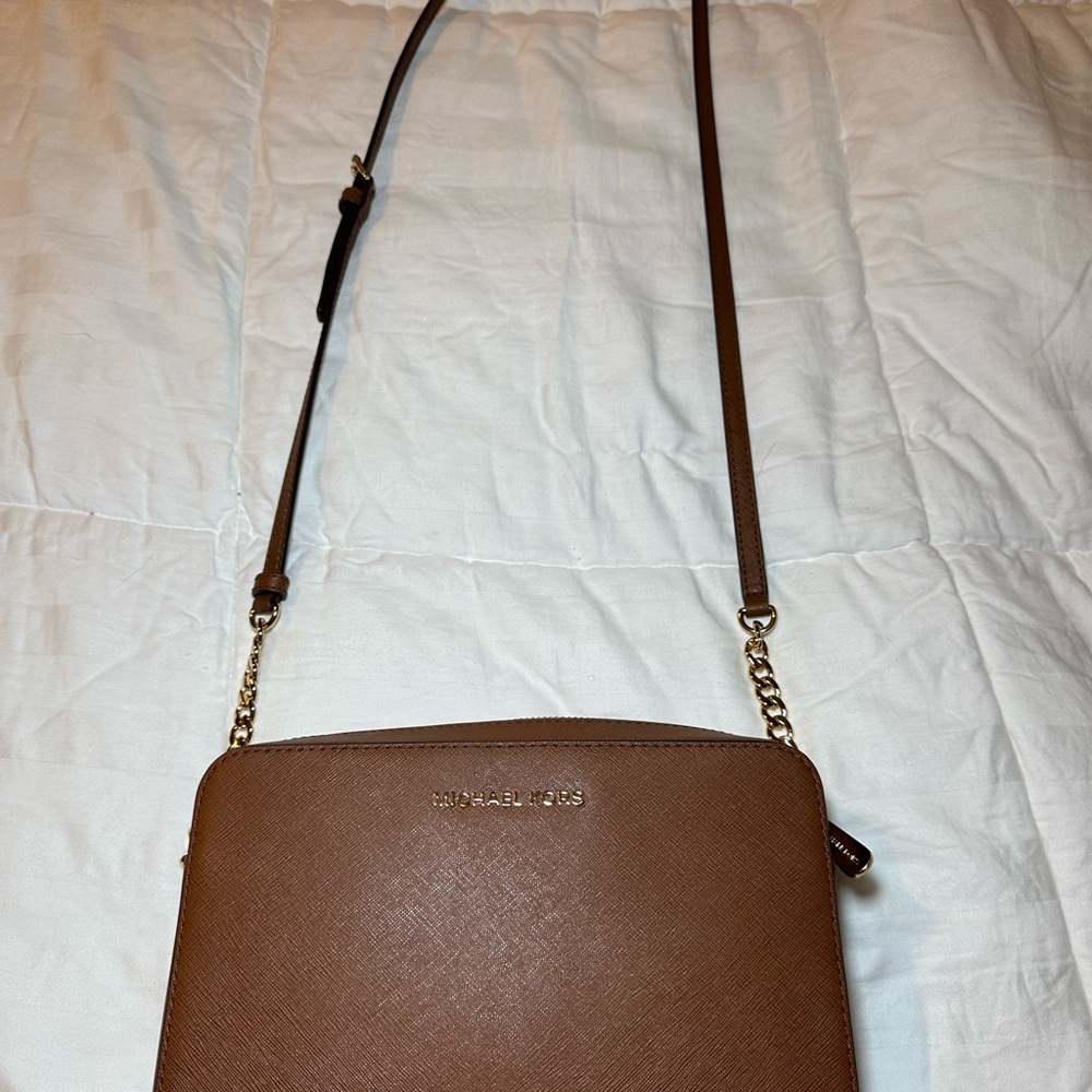 Michael Kors Brown Saffiano Leather Crossbody with Gold Hardware